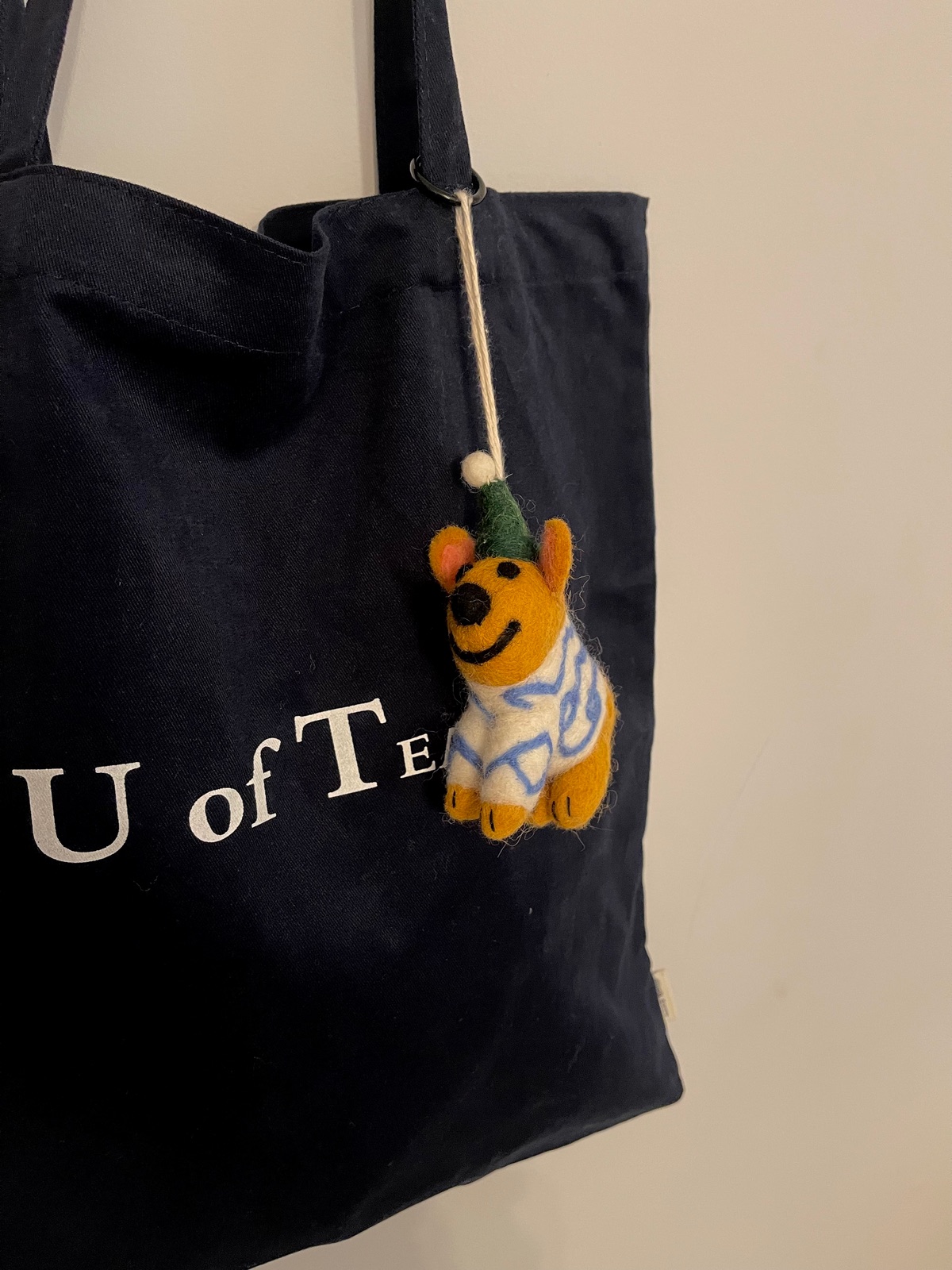 Cozy Pup in a Cute Sweater - Wool Felt Bag Charm