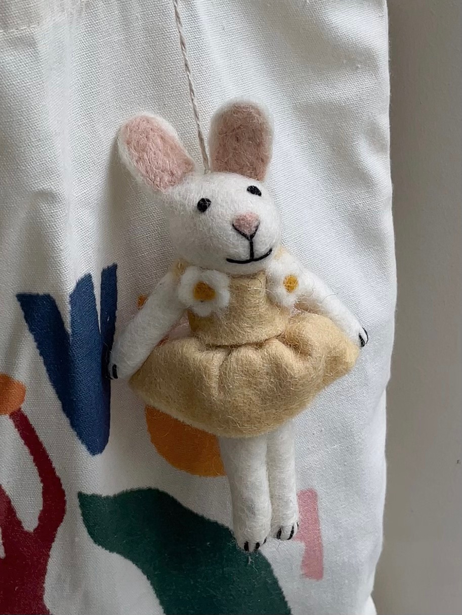 Miss Bunny in Yellow Dress - Wool Felt Bag Charm — view 2
